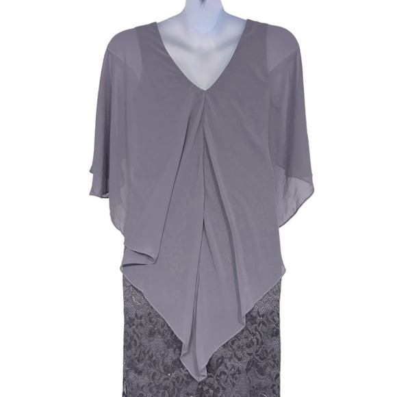 Midnight Velvet Mauve Lace Chiffon Cocktail Formal Night Out Evening Cape Dress - Picture 12 of 16